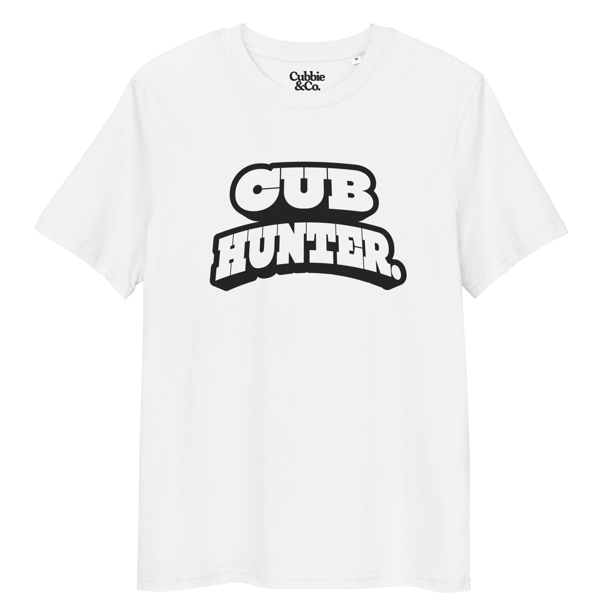 White t-shirt with ‘Cub Hunter’ text and ‘Cubbie & Co’ branding