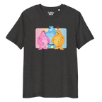 Anthracite t-shirt featuring Jay, Knox and Oso bears posing in front of a rainbow gradient background