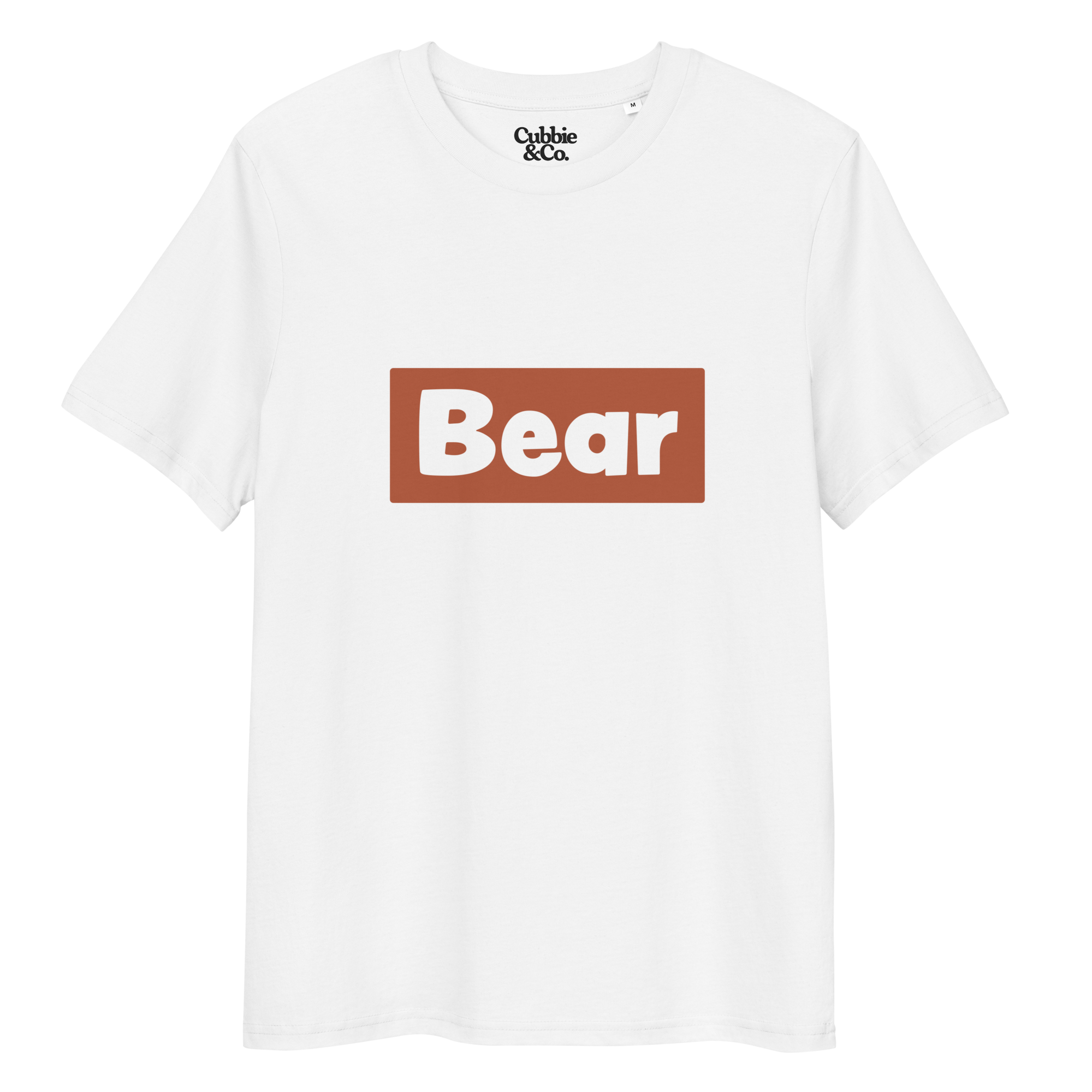 White t-shirt with 'Bear' wordmark and 'Cubbie & Co' branding