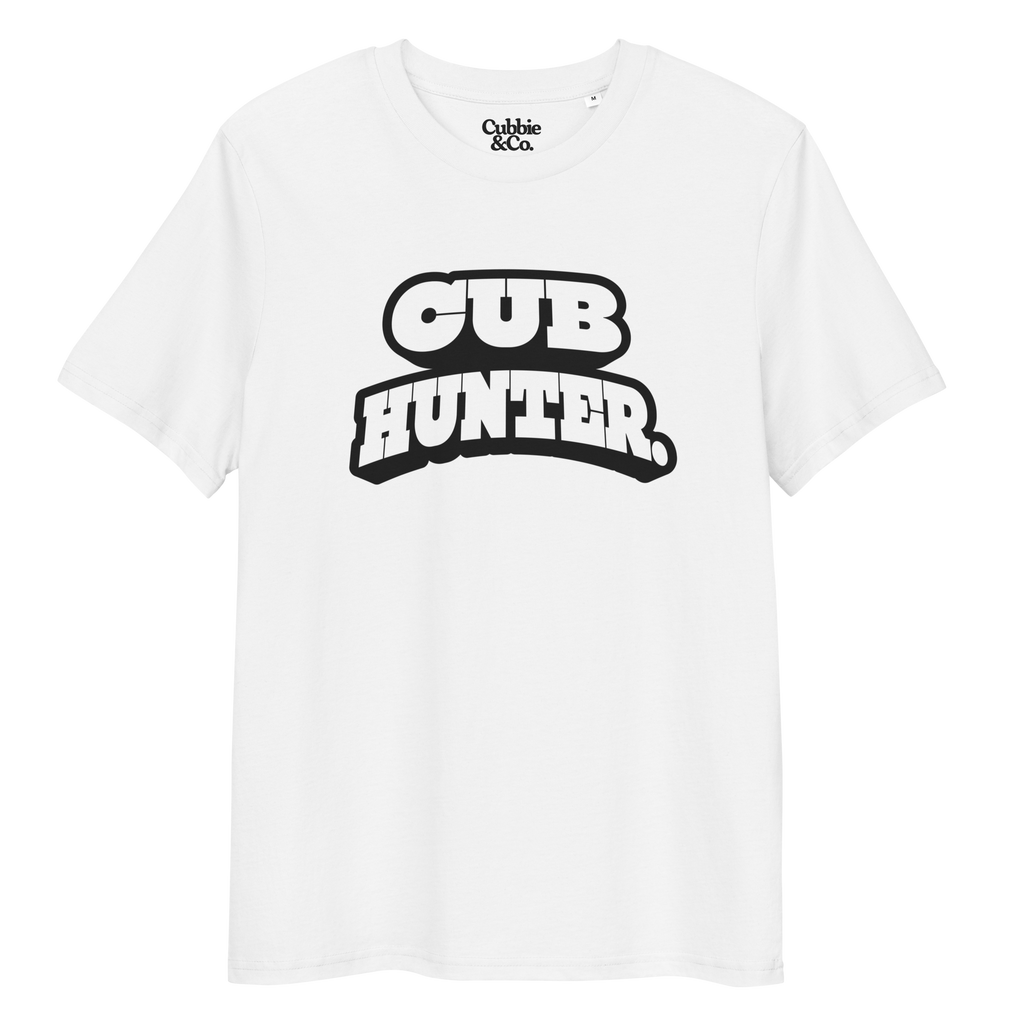 White t-shirt with ‘Cub Hunter’ text and ‘Cubbie & Co’ branding
