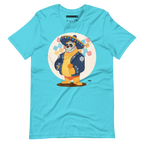 Turquoise t-shirt featuring a cartoon LGBTQ+ bear character celebrating Day of the Dead, wearing a sombrero and traditional Mexican clothing