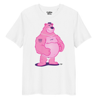White t-shirt featuring Jay the bear wearing a heavy metal chain, raising one eyebrow with a teasing expression
