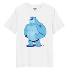 White t-shirt featuring Knox the muscle bear, always ready to bring in the hugs