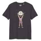 Dark grey t-shirt featuring Luis the Disco Bear with arms raised beneath a disco ball