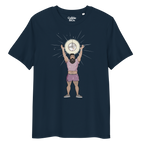 French navy t-shirt featuring Luis the Disco Bear with arms raised beneath a disco ball
