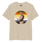 Desert dust t-shirt of Will the Muscle Cub posing in front of a Bear Pride, holding a bottle of beer, with his bottom playfully on show